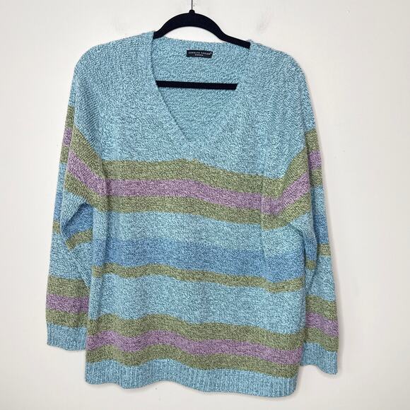 Carolyn Taylor Woman 2X‎ Striped V-Neck Sweater Soft Pastels Curvy - Picture 1 of 7
